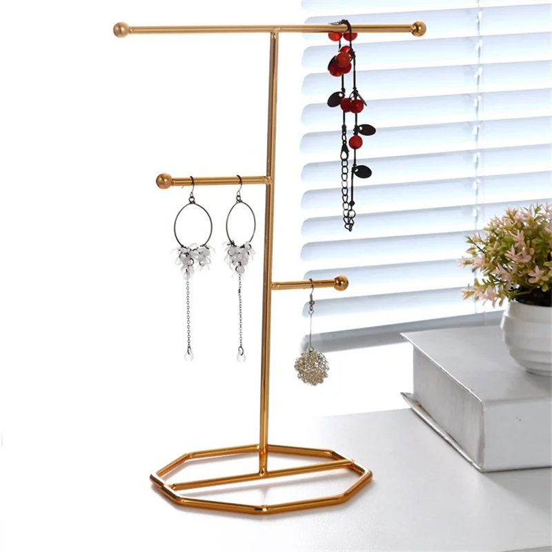 T-Bar Creative Wrought Iron Jewelry Rack Ring Earrings Necklace Hanger Storage Rack Jewelry Prop Display Stand Earring Organizer