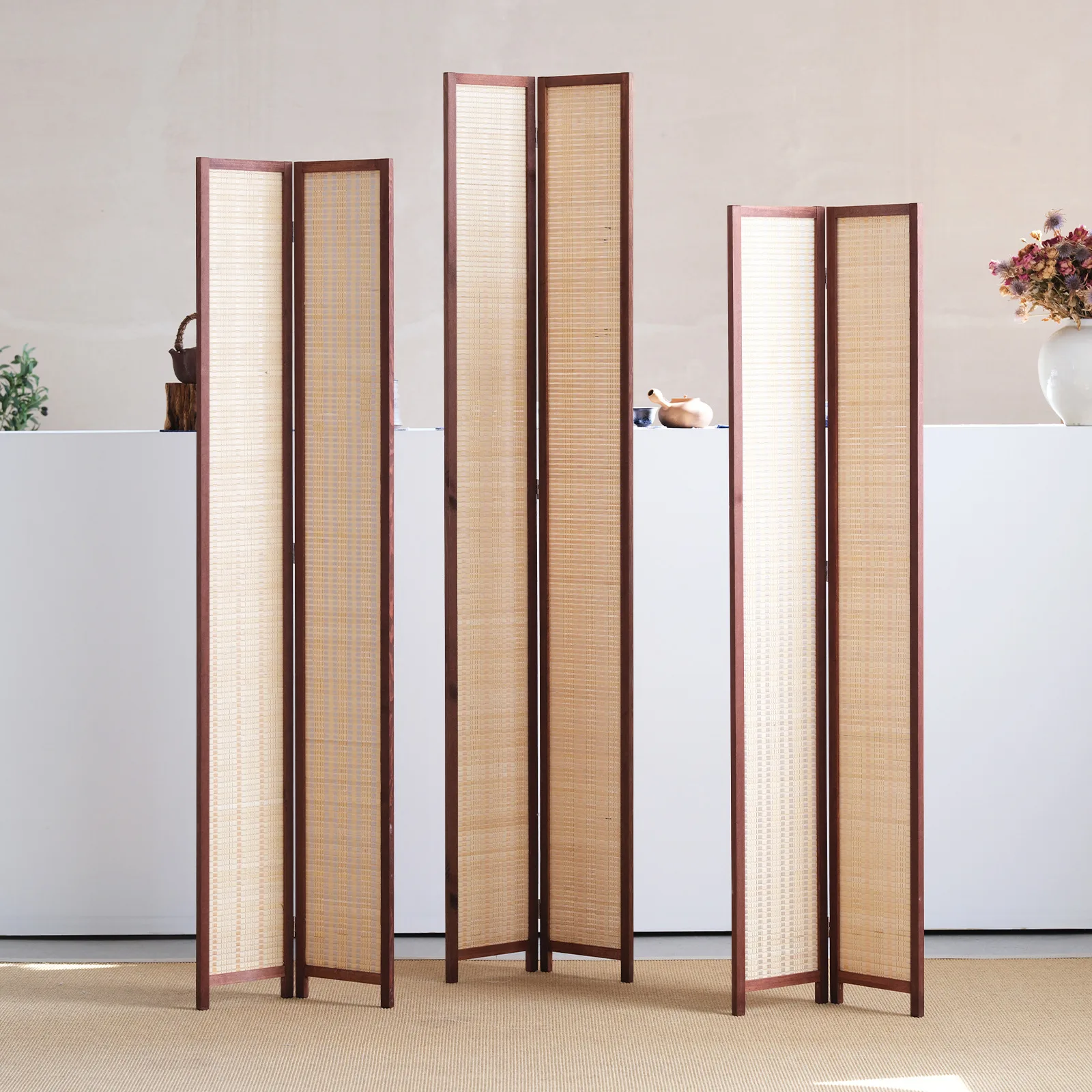 Wholesale Chinese bamboo woven screen partition wall folding removable living room bedroom office simple shade baffle