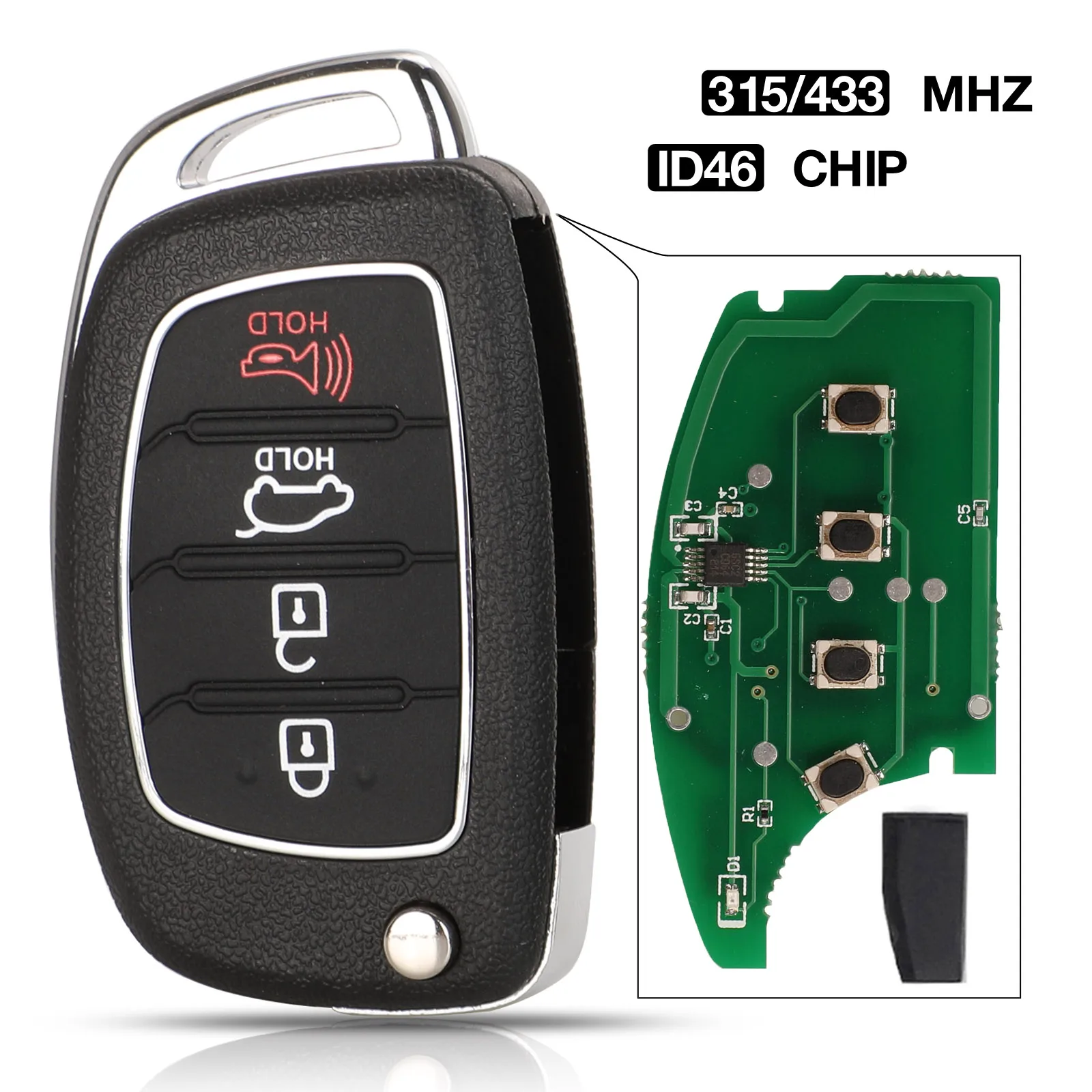 jingyuqin Remote Flip Key Fob for Hyundai Elantra Accent Ix35 IX45 I30 Solaris Tucson I20 Santa Fe 315/433mhz ID46 Chip