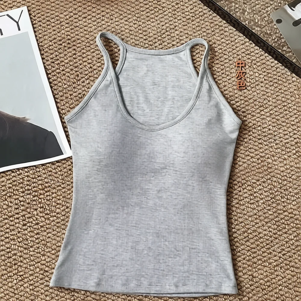 Fashionable Women Vest Racerback Colorblock Tank Top Padded Slim Camisole Casual Summer Basic Sleeveless Undershirt Top