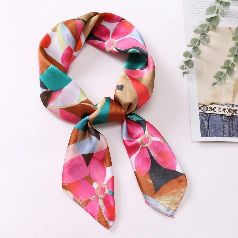 70*70cm Floral Print Square Scarf Women Professional Small Headscarf Spring Summer Thin Hair Band Imitated Silk Shawl Wrap Hijab