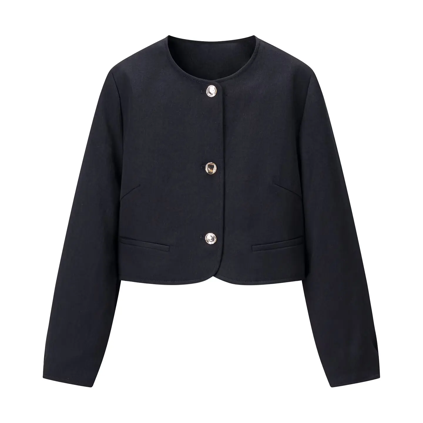 

2025 Fashion New Women's Autumn Gold Button Short Suit Coat Black Short Jacket Coat