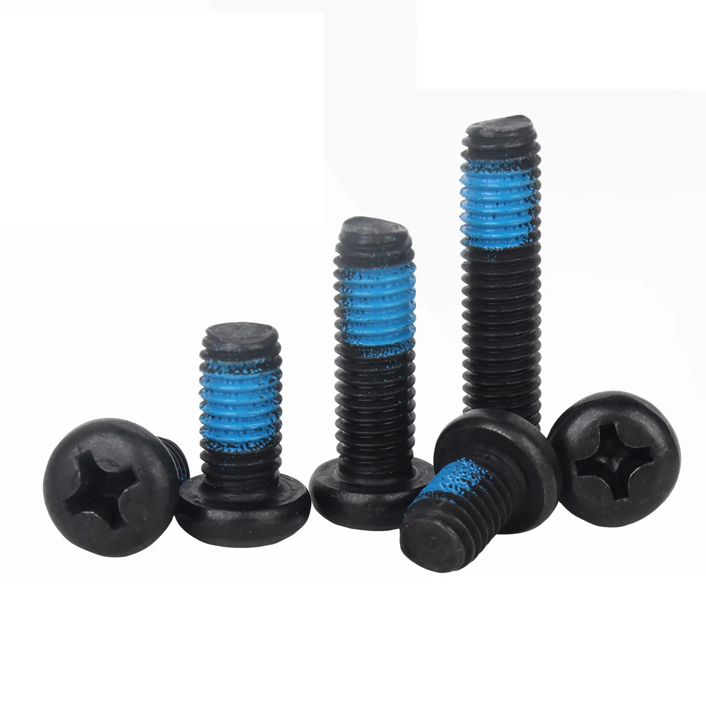 5-100pcs 304 Stainless Steel Round-Head Cross-Point Epoxy Black Anti-Loosening Shockproof Threaded Adhesive Black Screws M2-M8