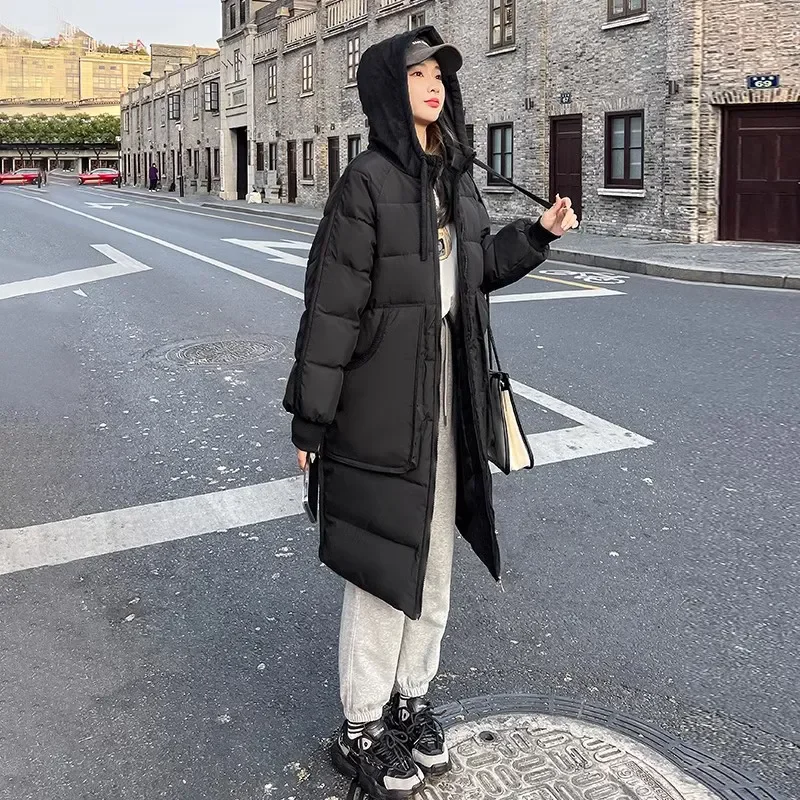 

Corduroy Stitching Down Cotton-Padded Jacket Women's Overcoat Loose Long Hooded Cotton Jacket 2025 New Winter Thick Warm Parka