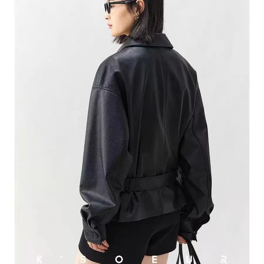 Chaqueta de cuero PU de alta calidad para mujer, abrigo de cuero Artificial de otoño, chaquetas de cuero de motocicleta a la moda para mujer, Tops 2025