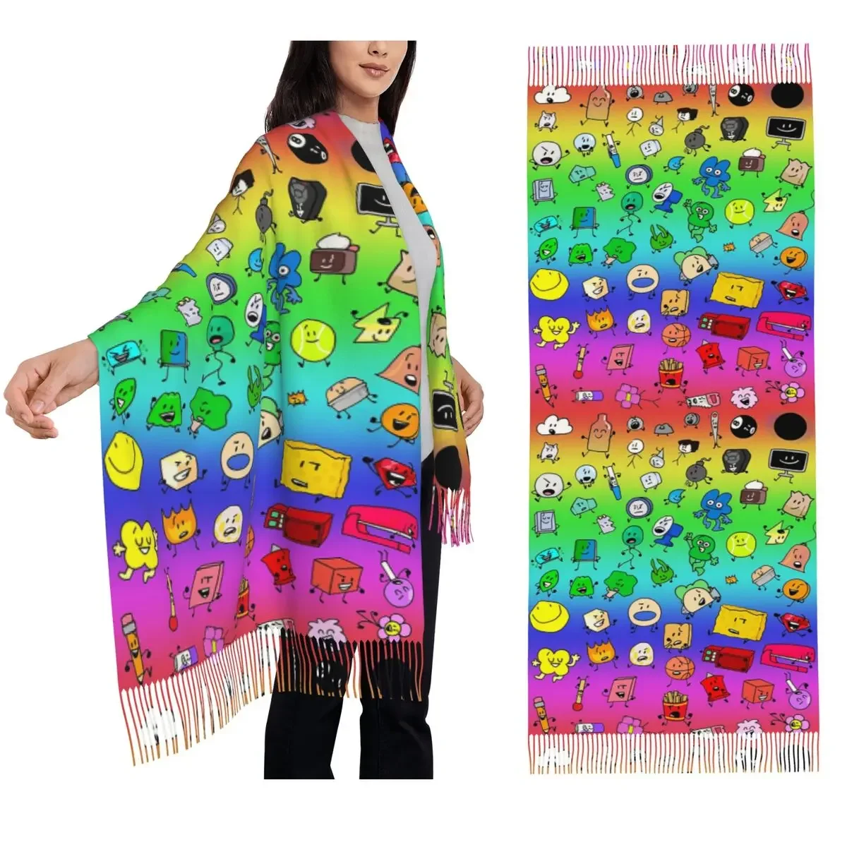 

BFDI веселковый шарф с кисточками для женщин, мягкие теплые шали и накидки, длинная осенне-зимняя шаль