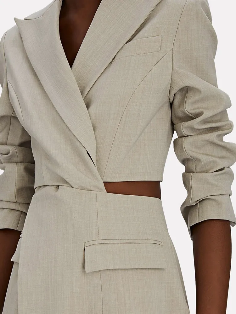 TWOTWINSTYLE Solid Hollow Out Blazer For Women Notched Collar Long Sleeve Spliced Pocket Designer Blazers Female Fashion Style