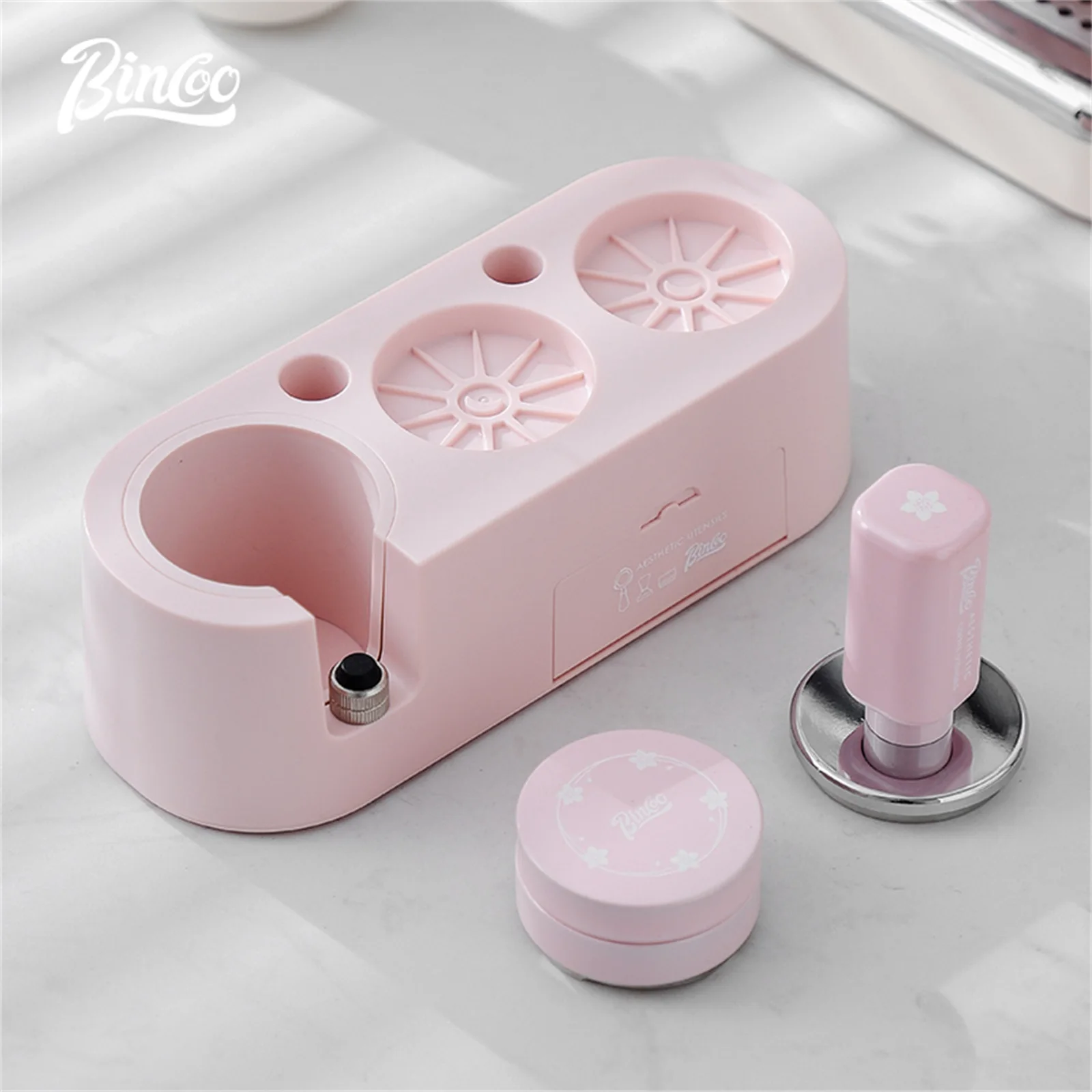 

Bincoo Pink Barista Coffee Tamping Station Set - Threaded Universal Base for 51mm/58mm Espresso Coffee Distributors & Organizers