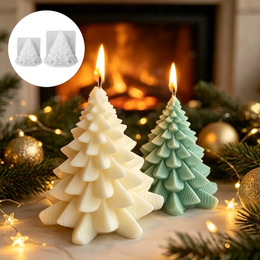 2pcs (large and Small) Christmas Tree Candle Cover Set, Mold for Making Epoxy Plaster Candle Products, Mold for Table Display