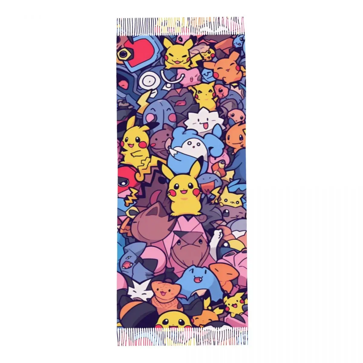 Lenço anime pokemon pikachu feminino, xales e envoltório de pashmina, cachecóis longos e grandes com borla para senhoras, desenhos animados fofos, outono e inverno