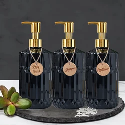 Shampoo Conditioner Body Wash Set with Wooden Tag Pump Refillable Soap Dispenser Bottle Bathroom Shower Lotion Container