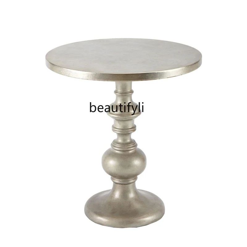 

American solid wood creative bedroom balcony retro silver coffee table living room sofa round corner table
