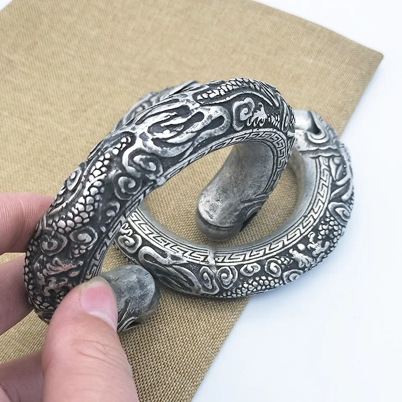Handmade Embossed , Miao-Dong , Bead Zodiac Hollow Silver Bracelet