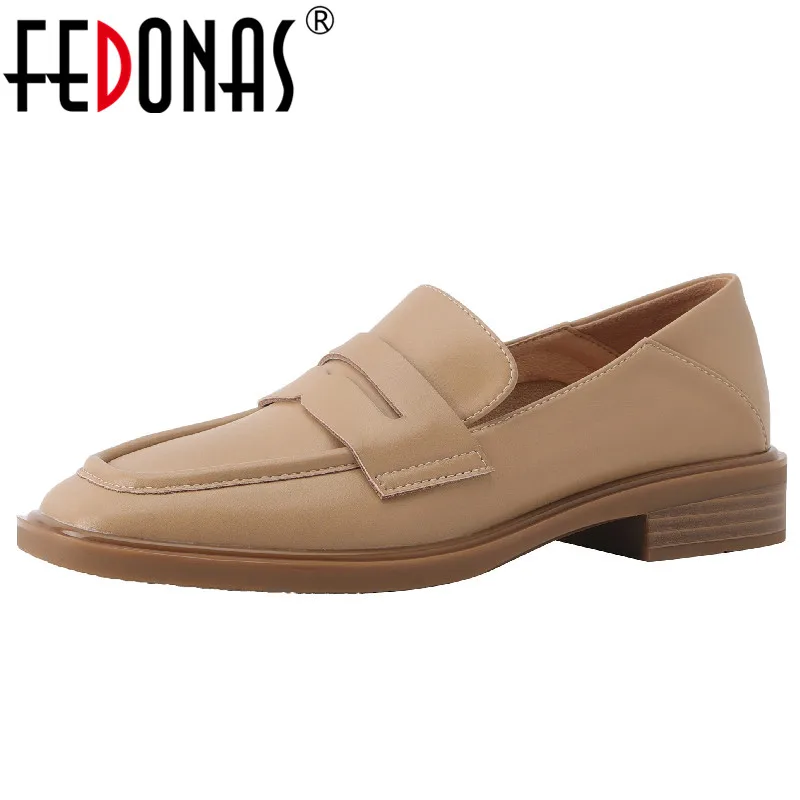 FEDONAS Classic Concise Women Pumps 2025 Spring Autumn Working Casual Genuine Leather Loafers Shoes Woman Comfortable Low Heels