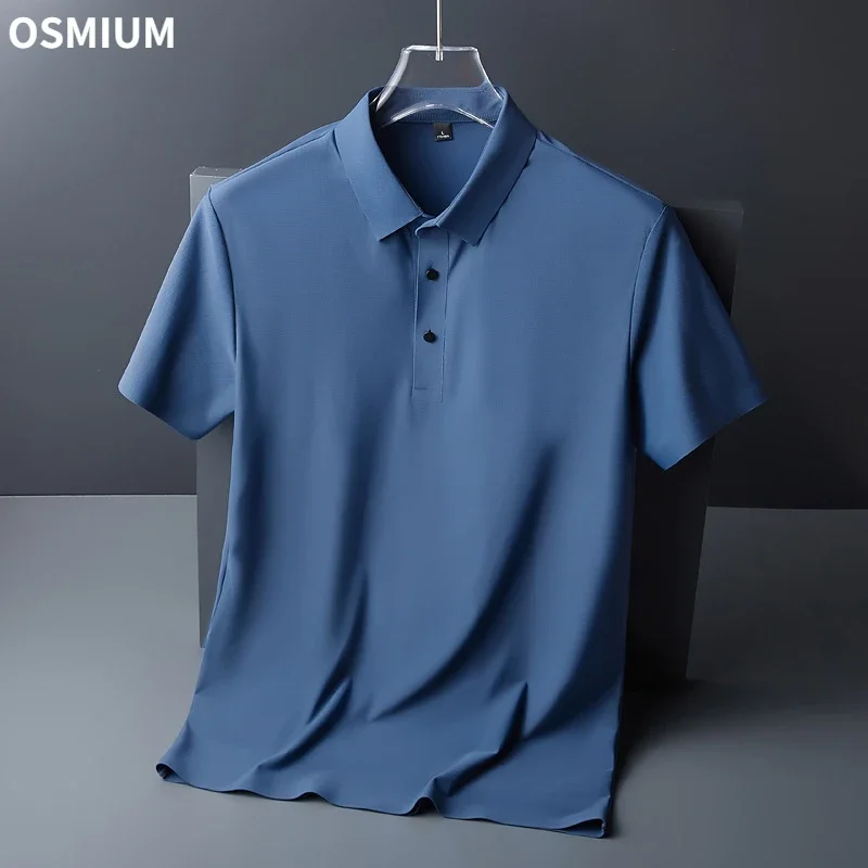 Summer Short Sleeve T-shirt Mens Lapel Ice Silk Polo Shirt Men Thin Iron Free Seamless Blue Business Polo Shirt Oversize 4xl 5xl