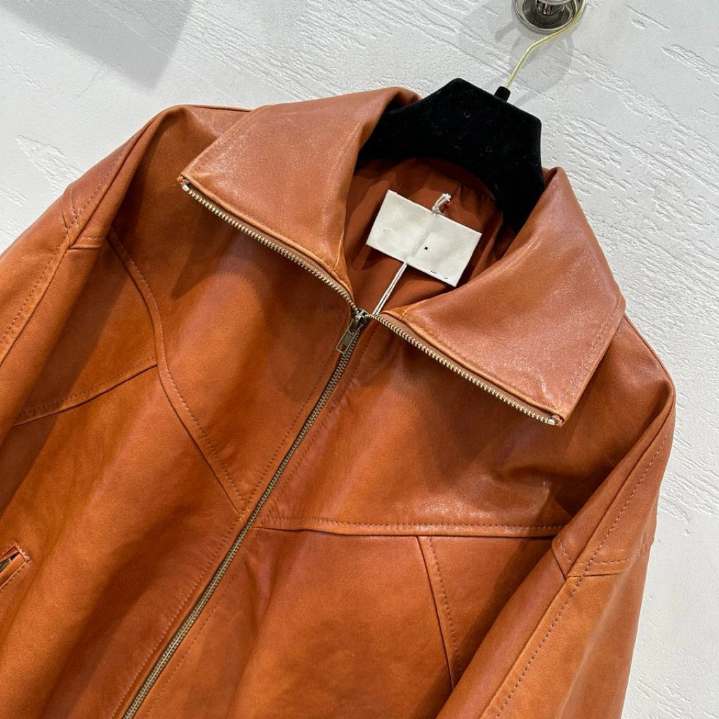 2024 Autumn 100% Real Leather Lambskin Women Oversize Jacket Coat Retro BF Style Female Imported Sheepskin Motorcycle Jackets