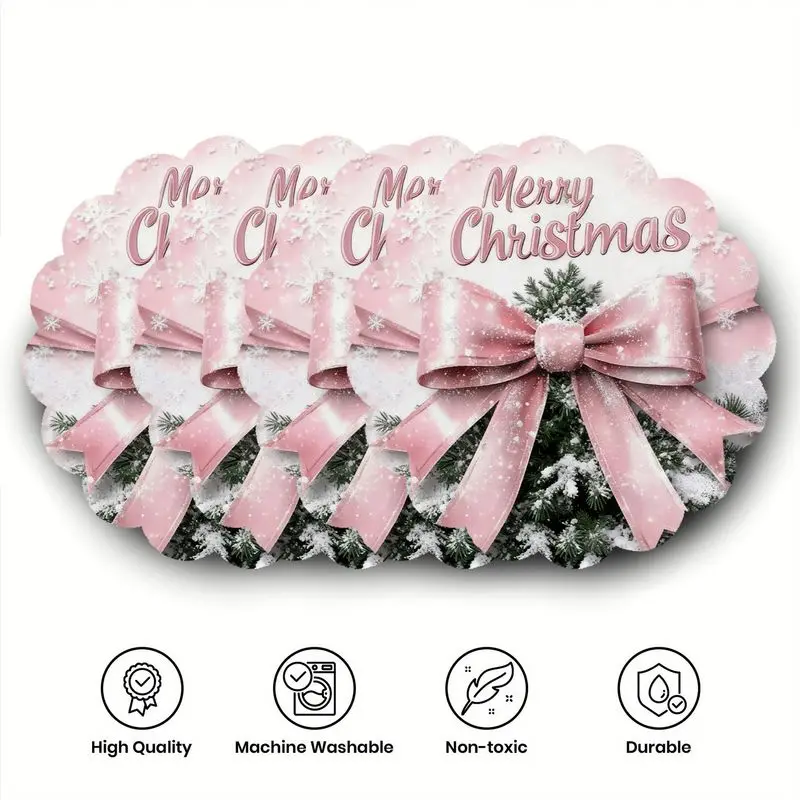 Vintage Winter Snow View Wooden House Christmas Lace Placemat, Wear-Resistant Plate Mat for Home Dining Table Decor