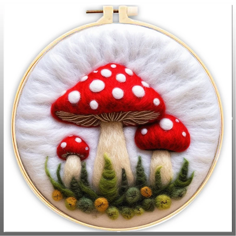 

CHENISTORY DIY Wool Felting Painting Embroidery Kit Creative Red Mushroom Needle Wool Stitch For Adults Handicraft