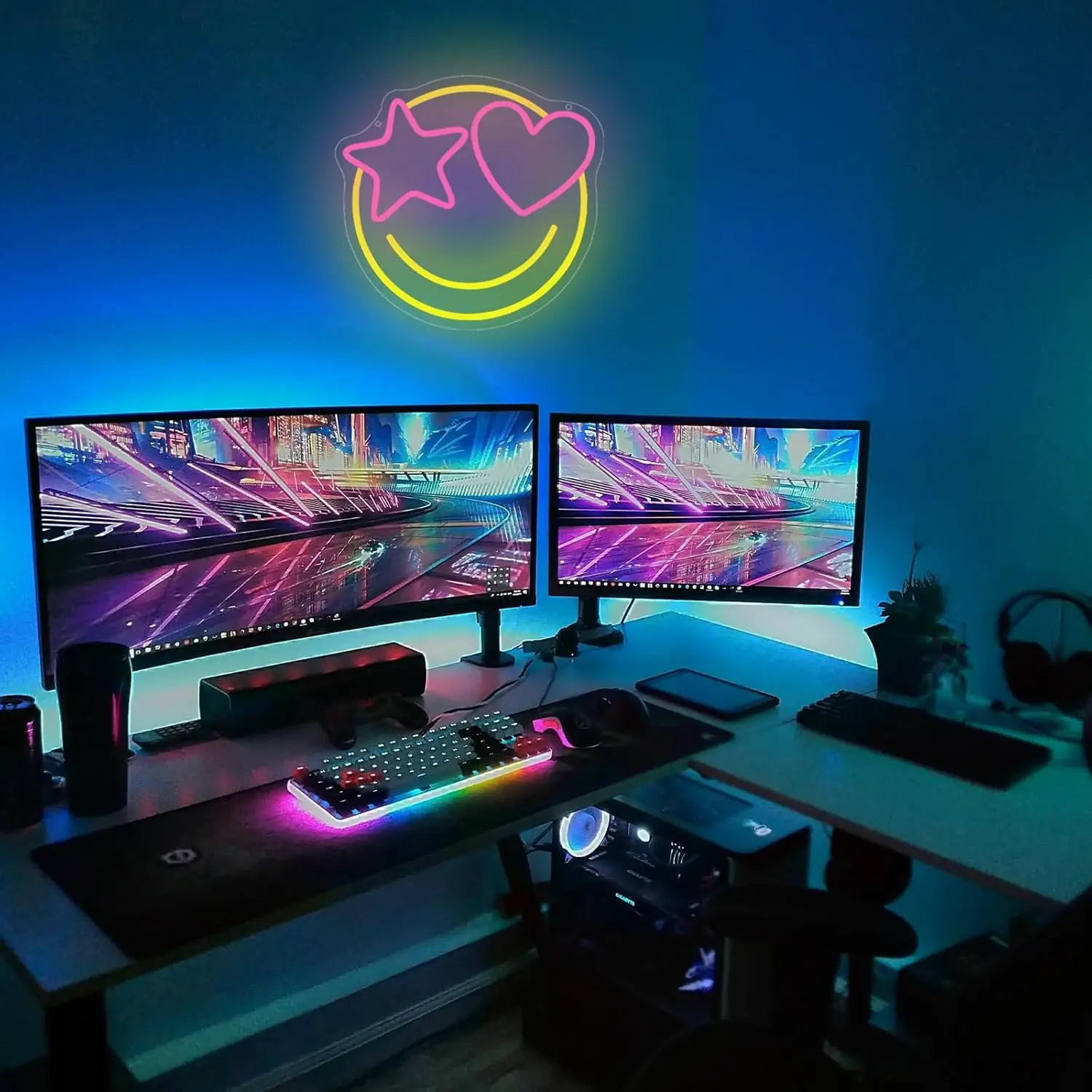 Smile Face Neon Sign Dimmable USB Happy Face Neon Light for Gaming Room Bedroom Birthday Party Wedding Bar Man Cave Club Decor