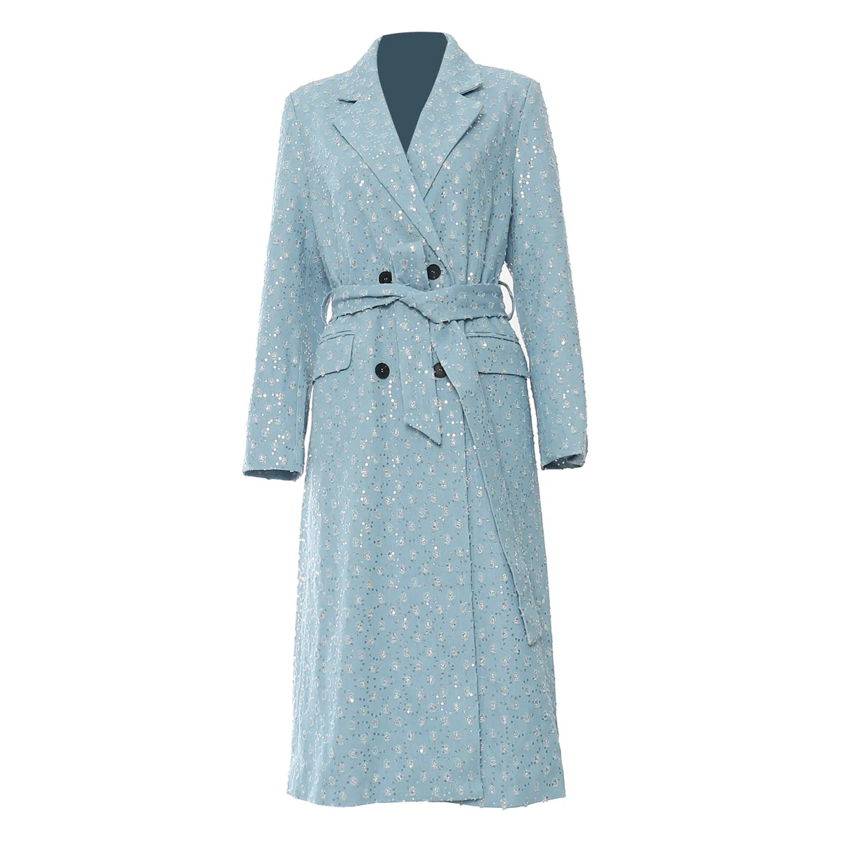 

Подиумная женская длинная джинсовая куртка с блестками, роскошные джинсы, пальто с поясом, стильная ветровка, зимняя верхняя одежда, корейская уличная одежда, пальто