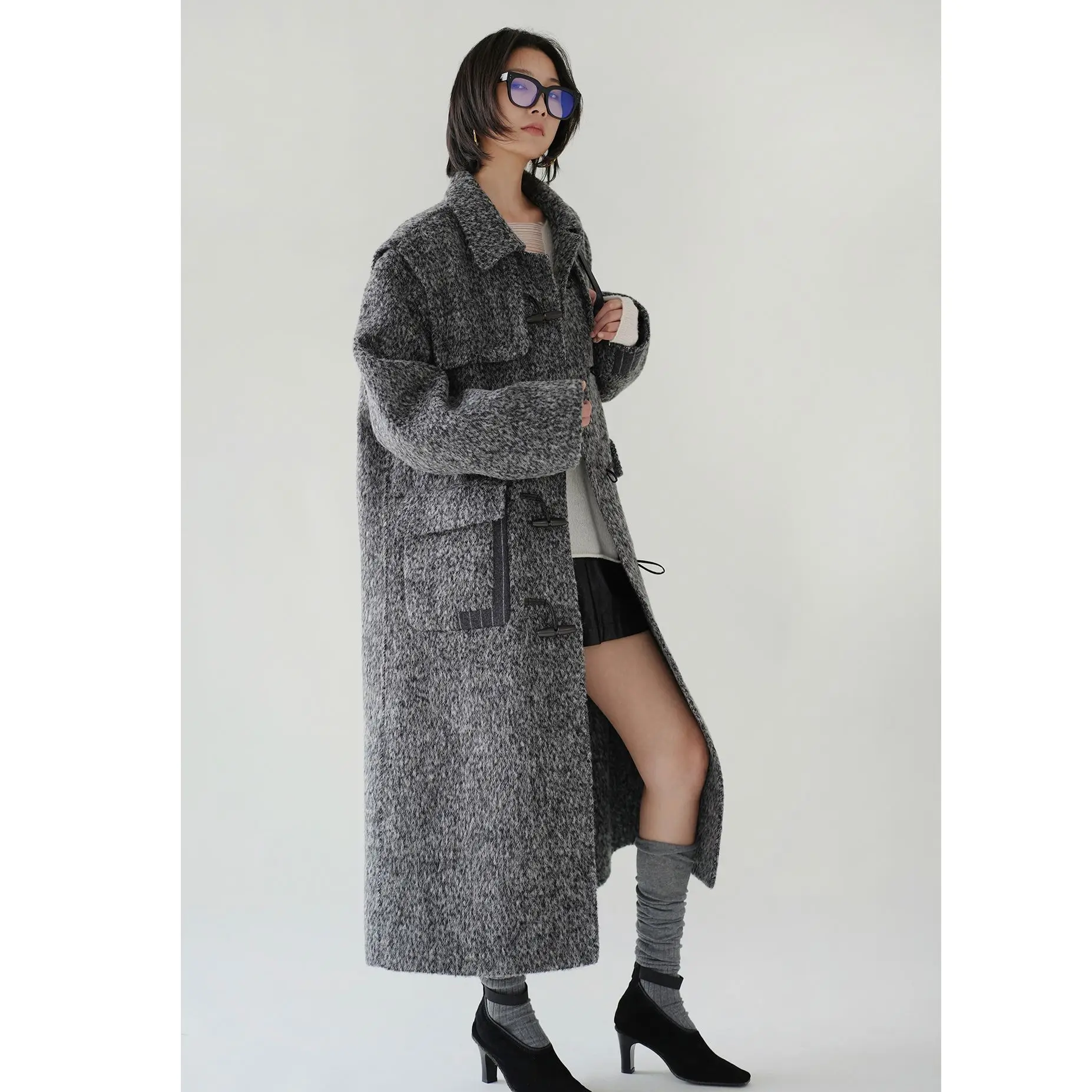 

Пальто AZHU 2024: Новое двустороннее нейлоновое шерстяное пальто с пуговицами из рога, в ассортименте цветов, средней длины, женская модная верхняя одежда