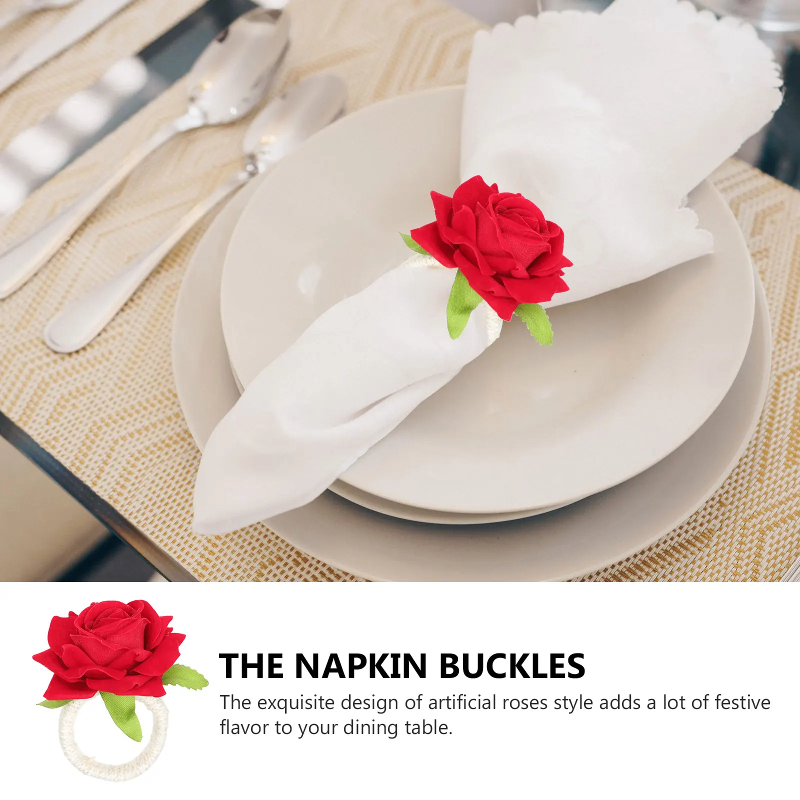 

4 Pcs Decorate Napkin Buckle Banquet Napkins Ring Burgundy Linen Artificial Rose Rings