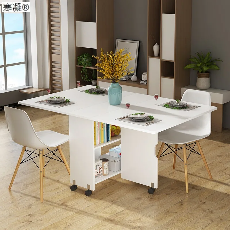 Folding table contracted household small family eat desk and chair a combined multifunctional scalable mobile table for dinner