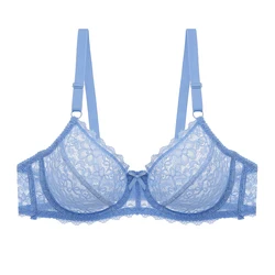 Sujetador de encaje Sexy para mujer, Bralette de realce de talla grande, Copa fina, sujetador con aros, lencería con aros, ropa interior, Top de copa C D