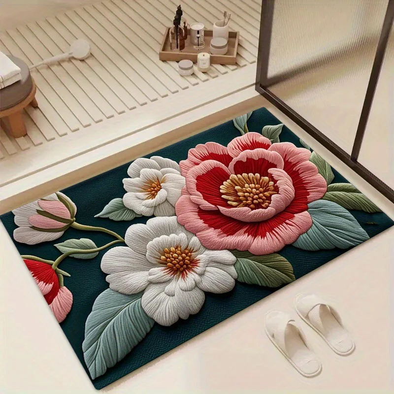 Non Slip Vanity Mat Plush Abstract Geo Print Soft Bathroom Rug Durable Rubber Backing Bath Floor Mat Home Decor