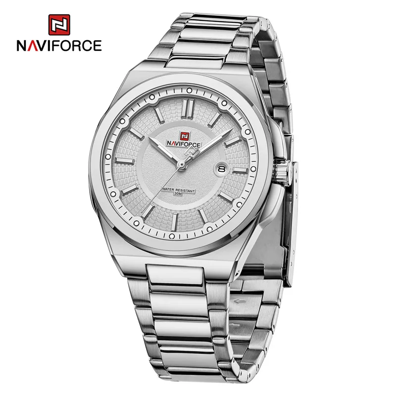 2023 New NAVIFORCE Watch For Men Stainless Steel Band Quartz Wristwatches Male Clock with Luminous Pointers Relogio Masculino