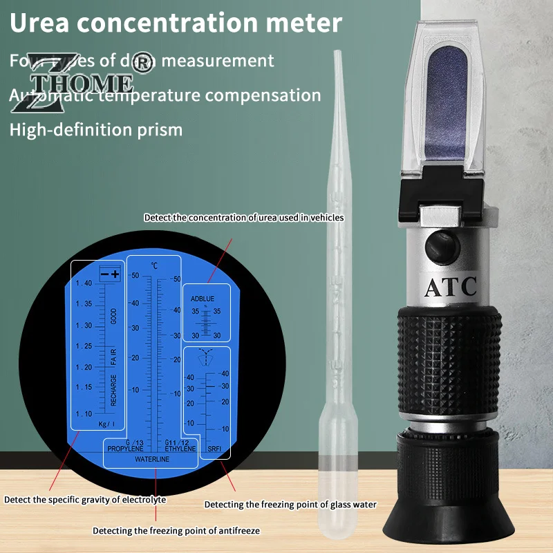 Handheld Glycol Refractometer Antifreeze Car 1-1.4 Battery Acid Engine Coolant Tester Tool Fluid Refractometer Tester ATC