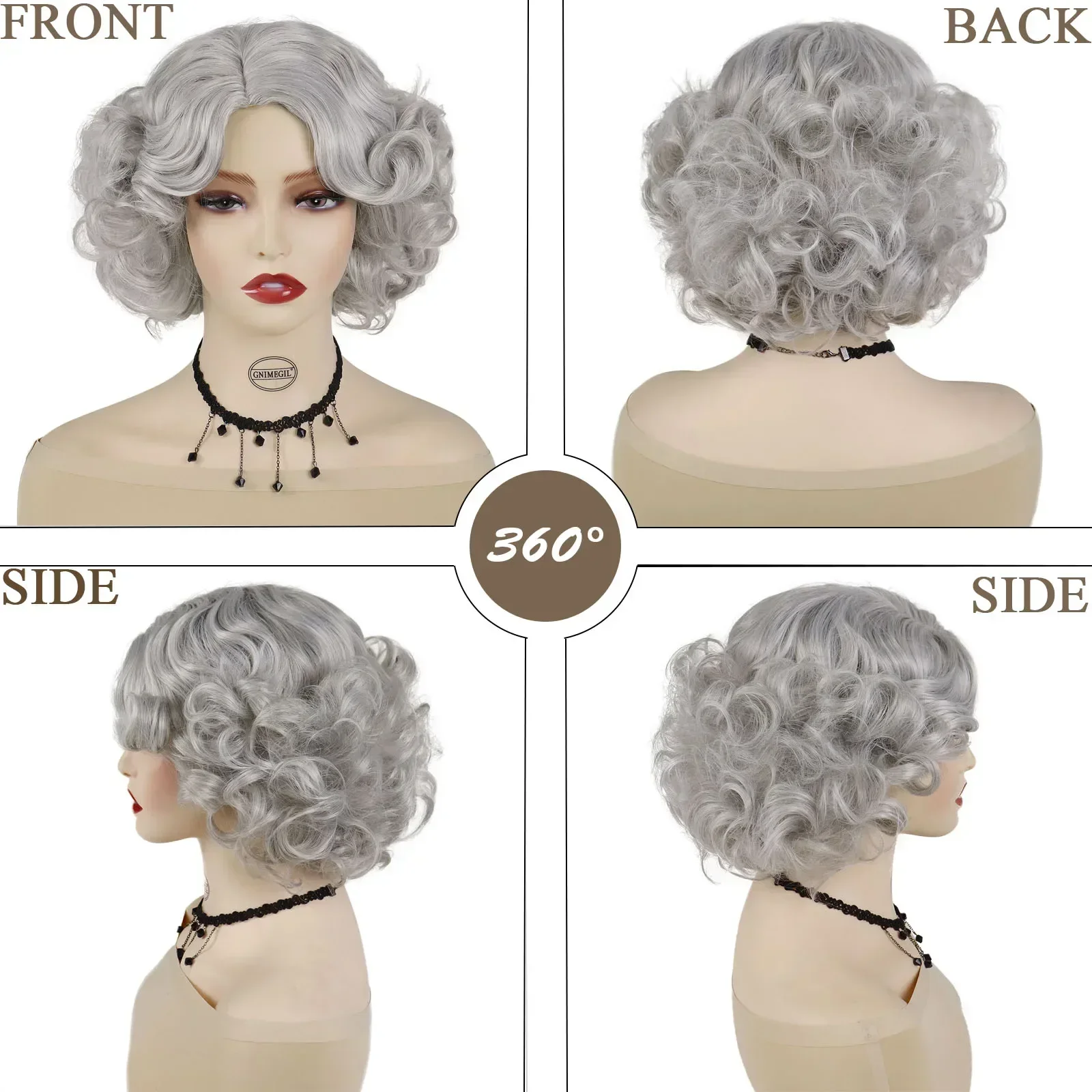 Synthetic Short Grey Curly Wig for Women Natural Curly Hair Old Woman Wigs Cosplay Costume Use Grandmother Wig Heat Resistant