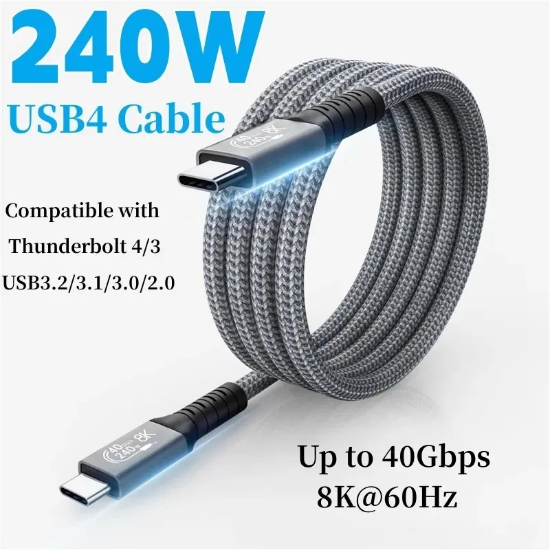 

USB4 Compatible Thunderbolt 4 Cable 40Gbps PD240W 5A 8K@60HZ Type C Cable Super Speed Data Transfer Fast Charging for Macbook PC