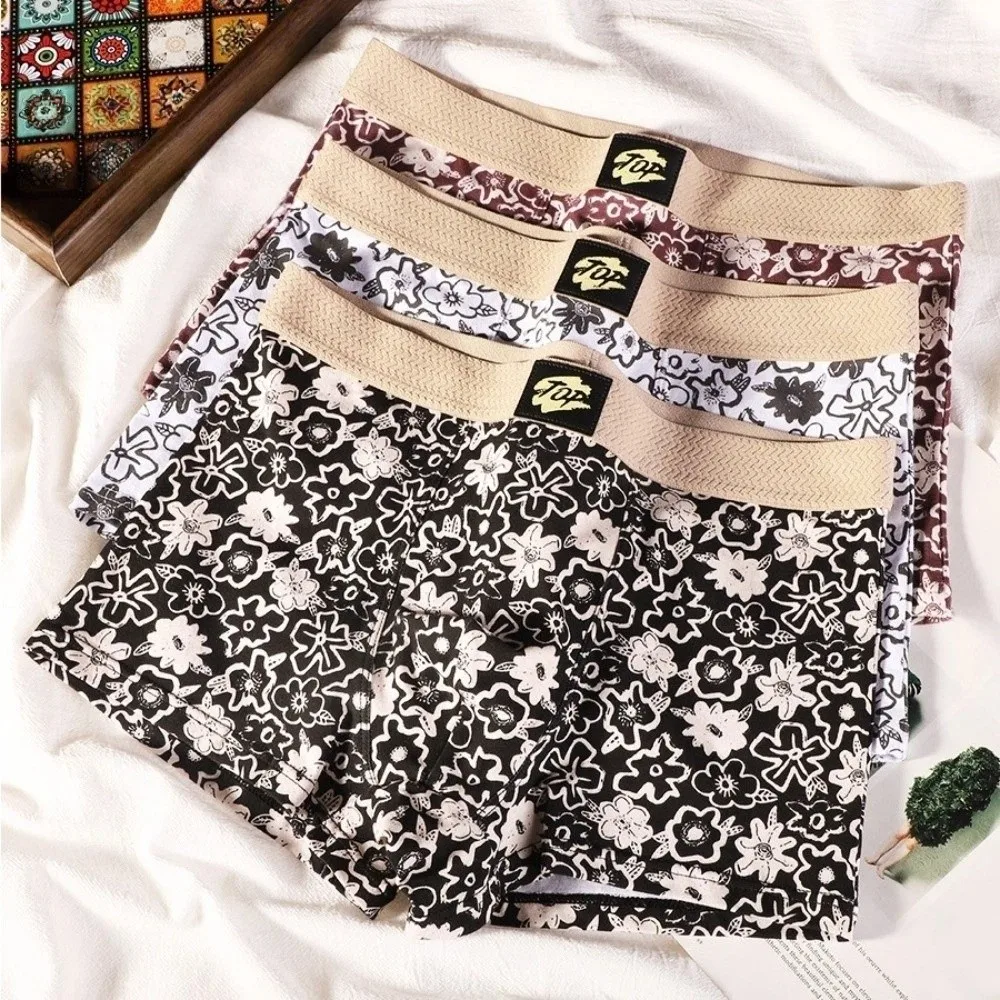 

Винтажные мужские трусы-боксеры больших размеров со средней талией, винтажные трусы-боксеры с цветочным принтом, трусы-боксеры, нижнее белье для мужчин