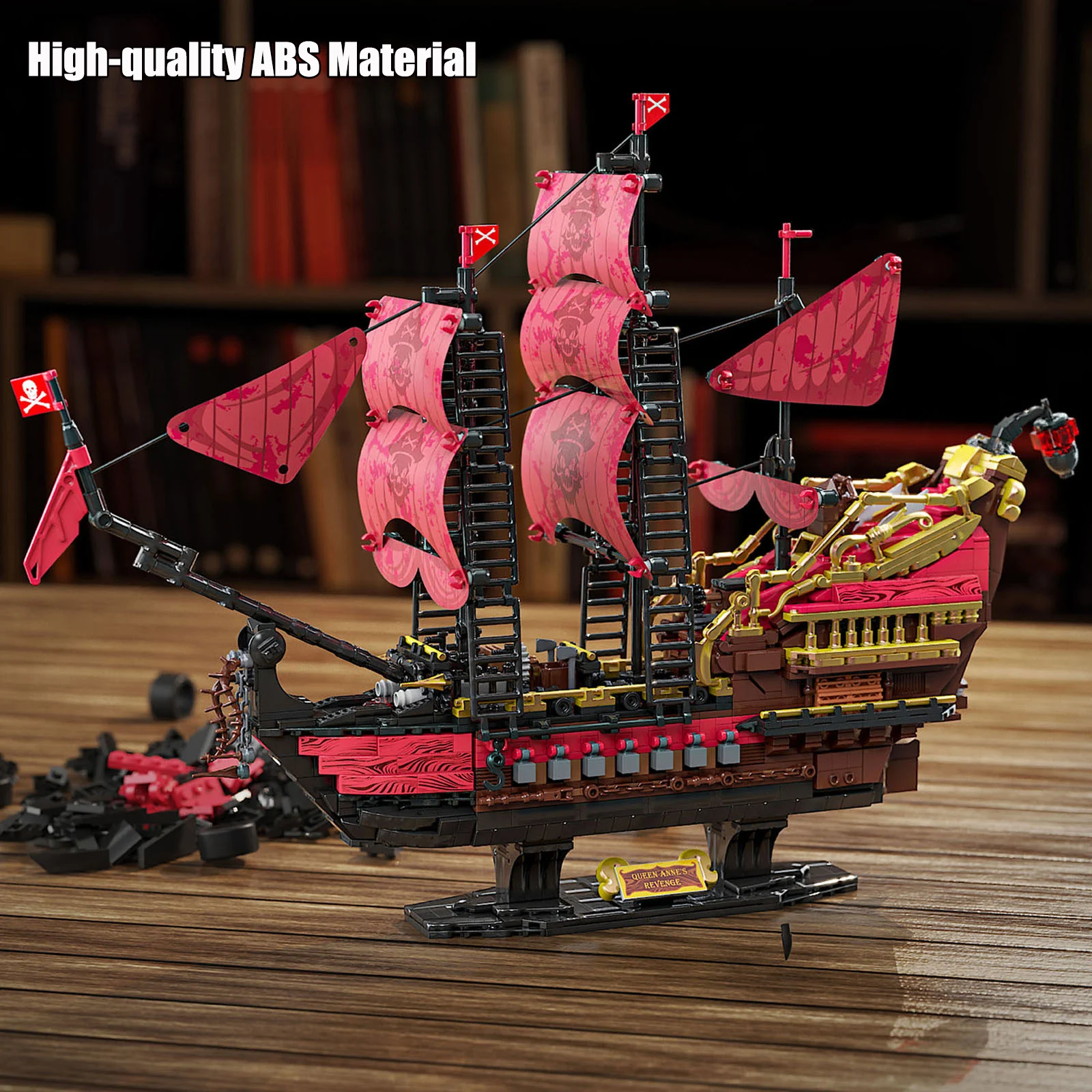 1898PCS Red Pirate Ship Building Blocks Toys Model Pirate Ship Assemble Puzzle Bricks Toy Sets For Kid Desktop Ornament Gifts