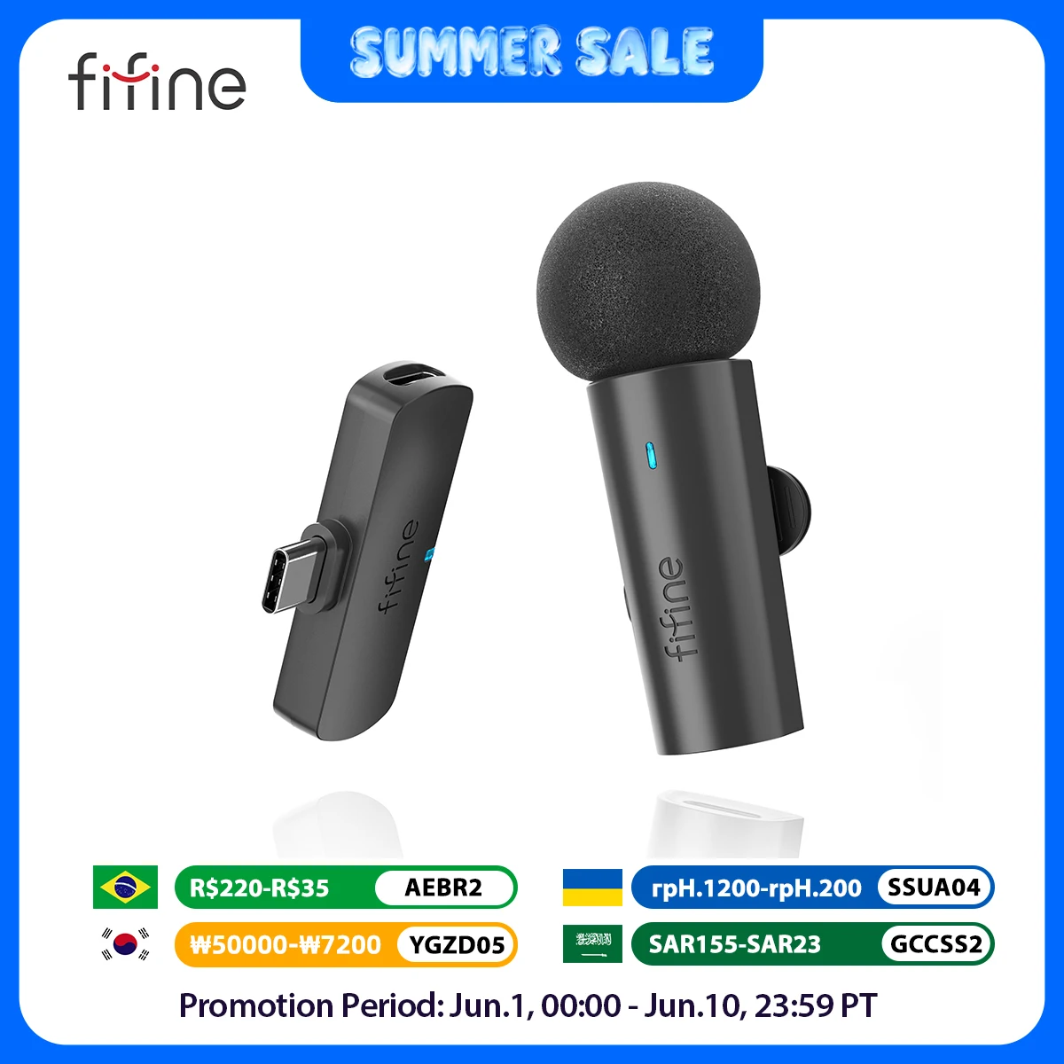 FIFINE Microphone d'enregistrement Lavalier sans fil, Mini micro de Type C pour téléphone portable/tablette/ordinateur portable, flux en direct/Vlog/Interview-M6