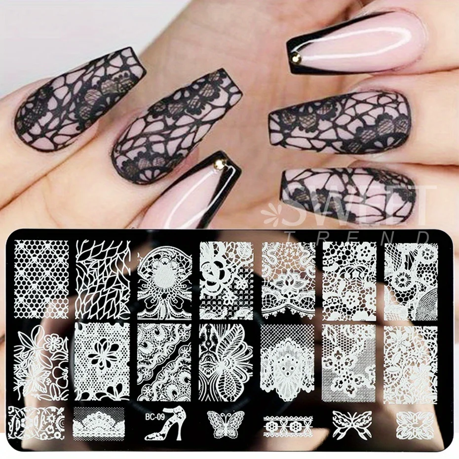 5 arkuszy koronkowe kwiaty płytki do stemplowania paznokci Mandala geometryczne szablony do stempli do paznokci polskie szablony do drukowania narzędzia do Manicure — zdjęcie 6