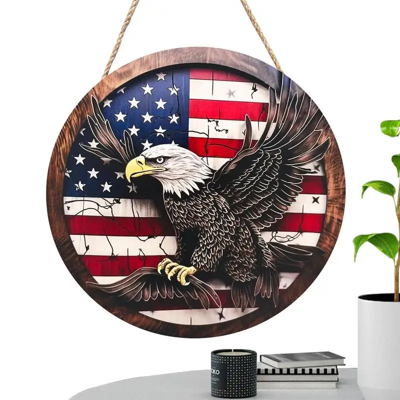 4th Juli patriotik tanda selamat datang Dekorasi Hari Kemerdekaan tanda pintu gantung untuk pintu depan beranda Dinding