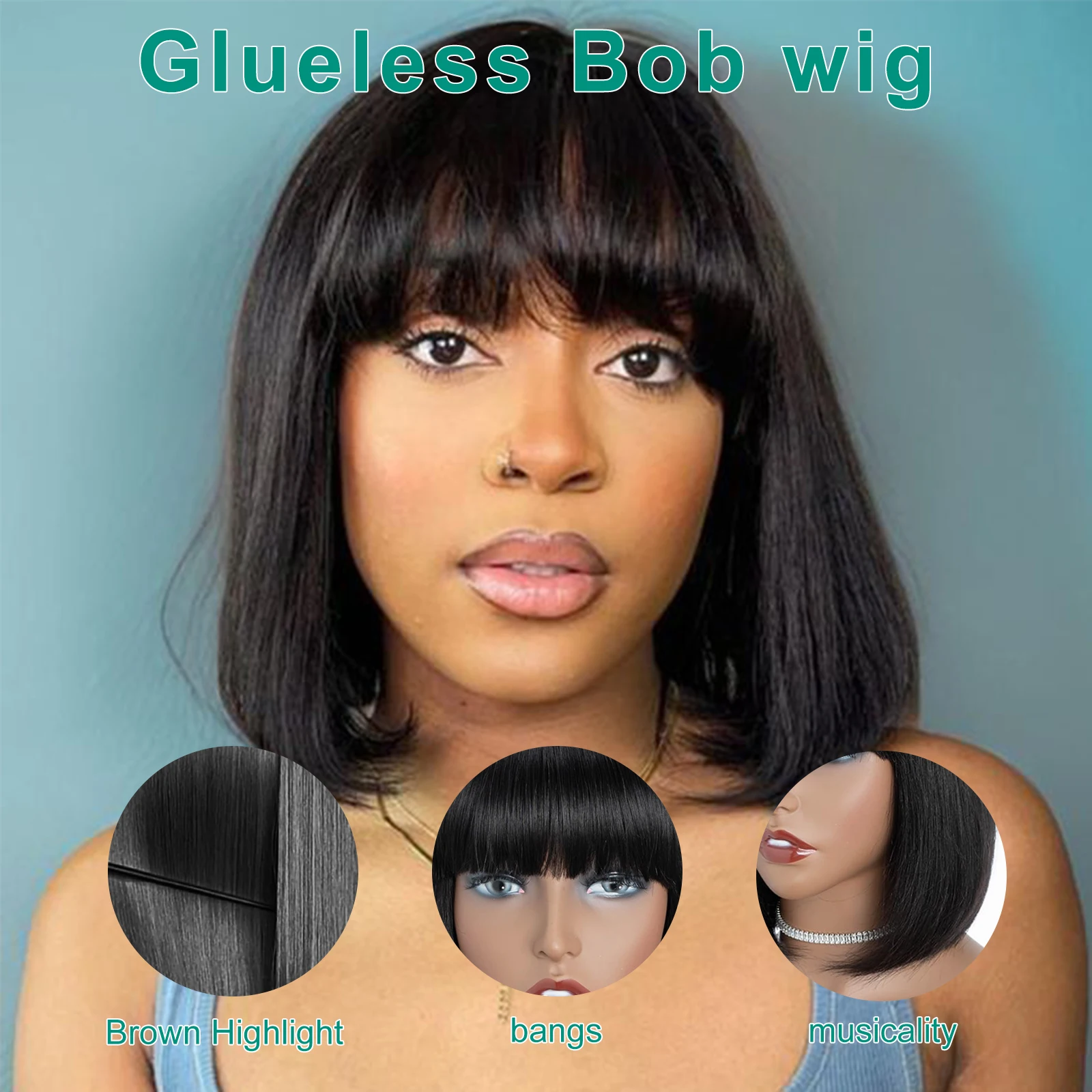 Straight Bob Wig With Bangs 10 12 Inch Short Bob 2X1 3X1 Lace Frontal Wigs For Black Women Brazilian 100% Virgin Human Hair Wigs