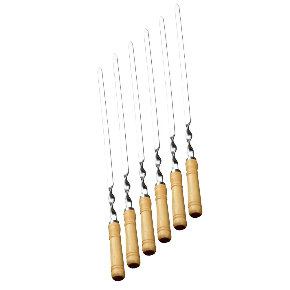 

Набор из 6 многоразовых плоских шампуров из нержавеющей стали для барбекю, пригодных для мытья в посудомоечной машине, вилки для гриля мяса и овощей