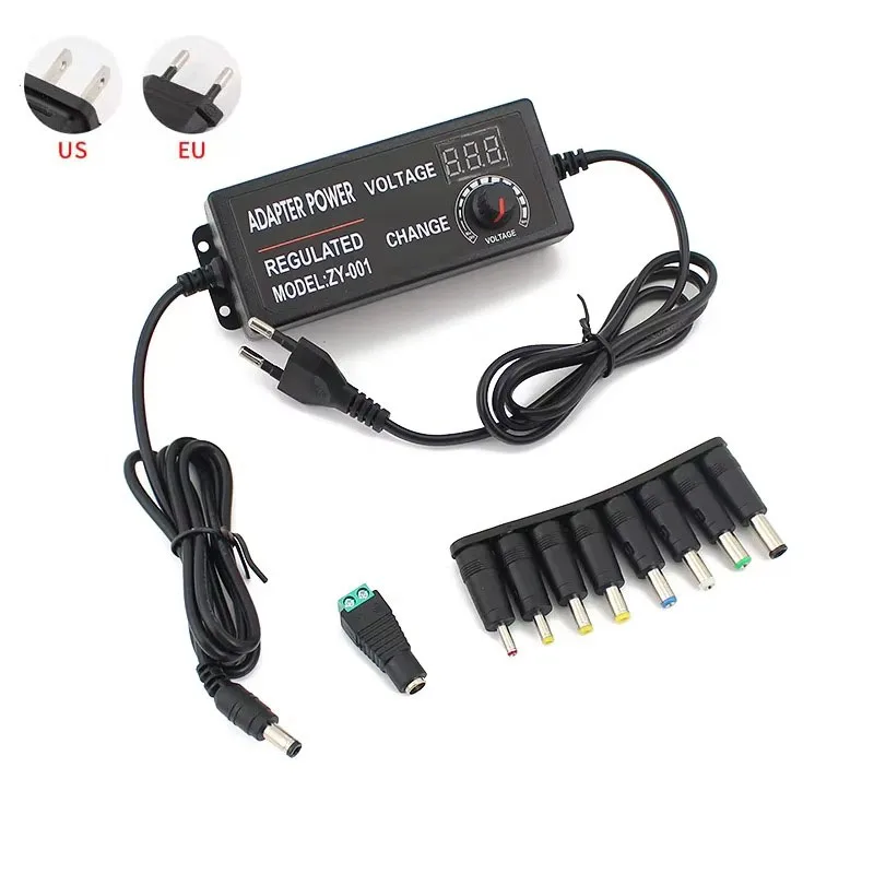 Fuente de alimentación ajustable de CA 3V-24V 3A AC DC con adaptador Universal de conexión de 9 enchufes CA ajustable a CC 220V 110V a 3V 24V 9W 72W