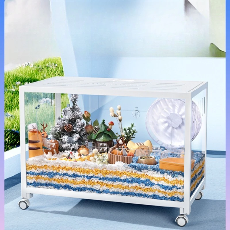 

Metal hamster cage, transparent oversized luxury villa, anti-bite landscaping supplies