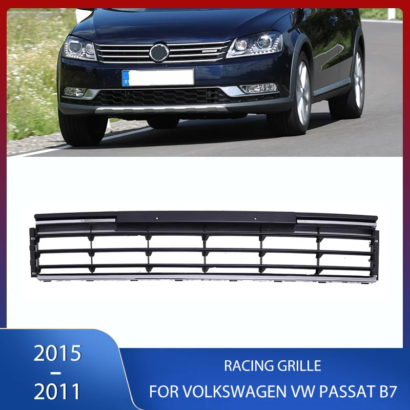 

Front Bumper Grille Racing Grill With Chrome Bright Strips Frame For Volkswagen VW Passat B7 2011 2012 2013 2014 2015 3AA853671