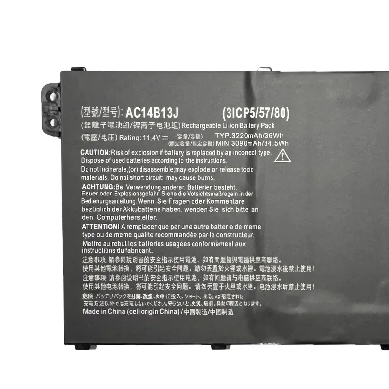 Batteria del computer portatile AC14B13J 11.4V 3220mAh per Acer Aspire A315-55 EX2519 N15Q3 MS2394 AC14B18J N19H1 ES1-512-C323 ES1-111-C188