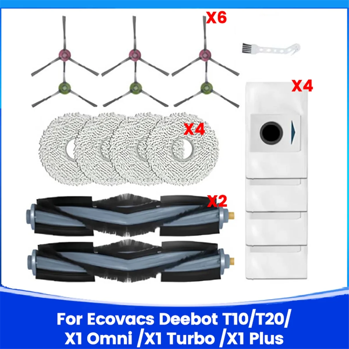 Accessories Kit for Ecovacs Deebot T10 T20 X1 Omni/X1 Turbo /X1 Plus Vacuum Cleaner Parts Main Side Brushes Mop Cloths