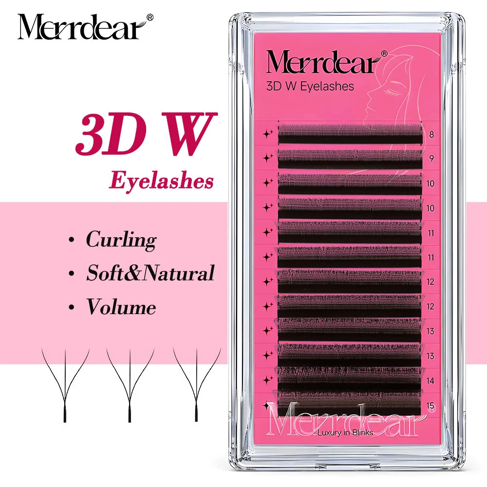 Extensions de cils en forme de W Merrdear, cils pré-faits 3D en forme de W, volume rapide, naturels, doux, légers et denses pour un maquillage de beauté