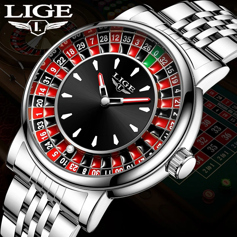 LIGE Sports Watch For Men Fashion Arabic Numerals Rotating Game Dial Quartz Men's Watches Waterproof Luminous Chronograph Male