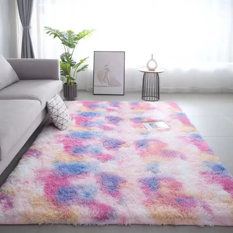 VIKAMA Silk Wool Rugs Children\'s Room Living Room Bedroom Tie-Dye Non-Slip Washable Machine Washable Carpet Mats