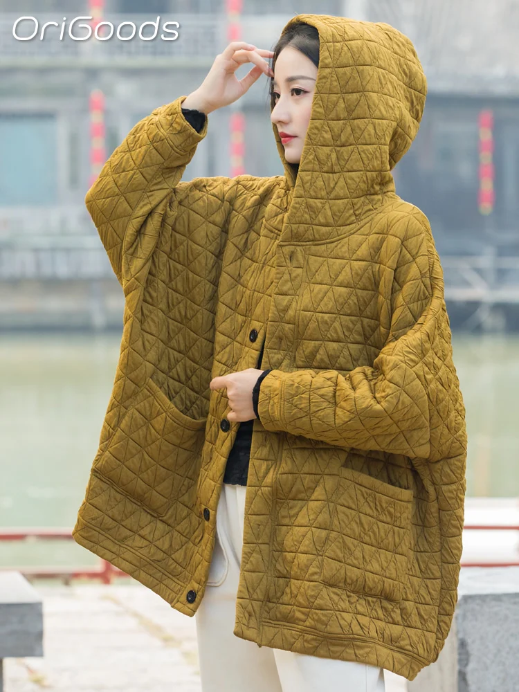 OriGoods Women Cotton Padded Winter Parkas Coats Oversize Hooded Quilted Jackets Thick Warm Outerwear Oversized Coat Women B108