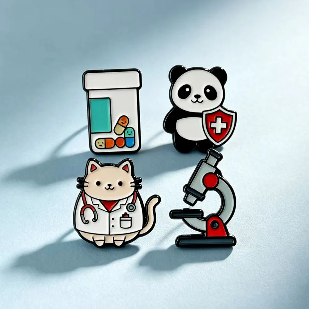 Cross border new product, cute cartoon medical equipment, cat panda design, niche and versatile clothing, brooch, badge